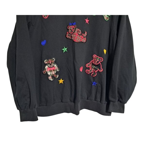Vintage 90a Alfred Dunner Sweatshirt L Plaid Teddy Bear Applique & Red Trim Coll - Picture 6 of 7